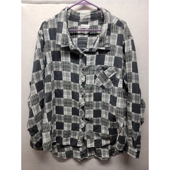 Wet Seal Tops - Wet Seal Patchwork Plaid Long Sleeve Button Up Shirt Womens Plus 3X Vintage Y2K